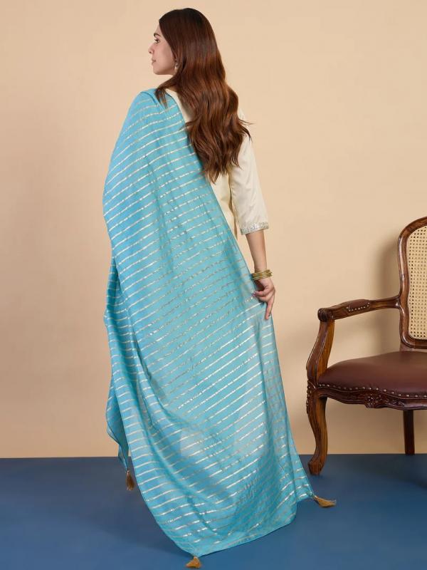 VP 9841 W Women’s Zora Silk Straight Kurta Pant with Chanderi Striped Dupatta 3pc Set